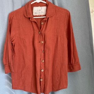 S/M Muted Orange Button up blouse by Not Perfect Linen